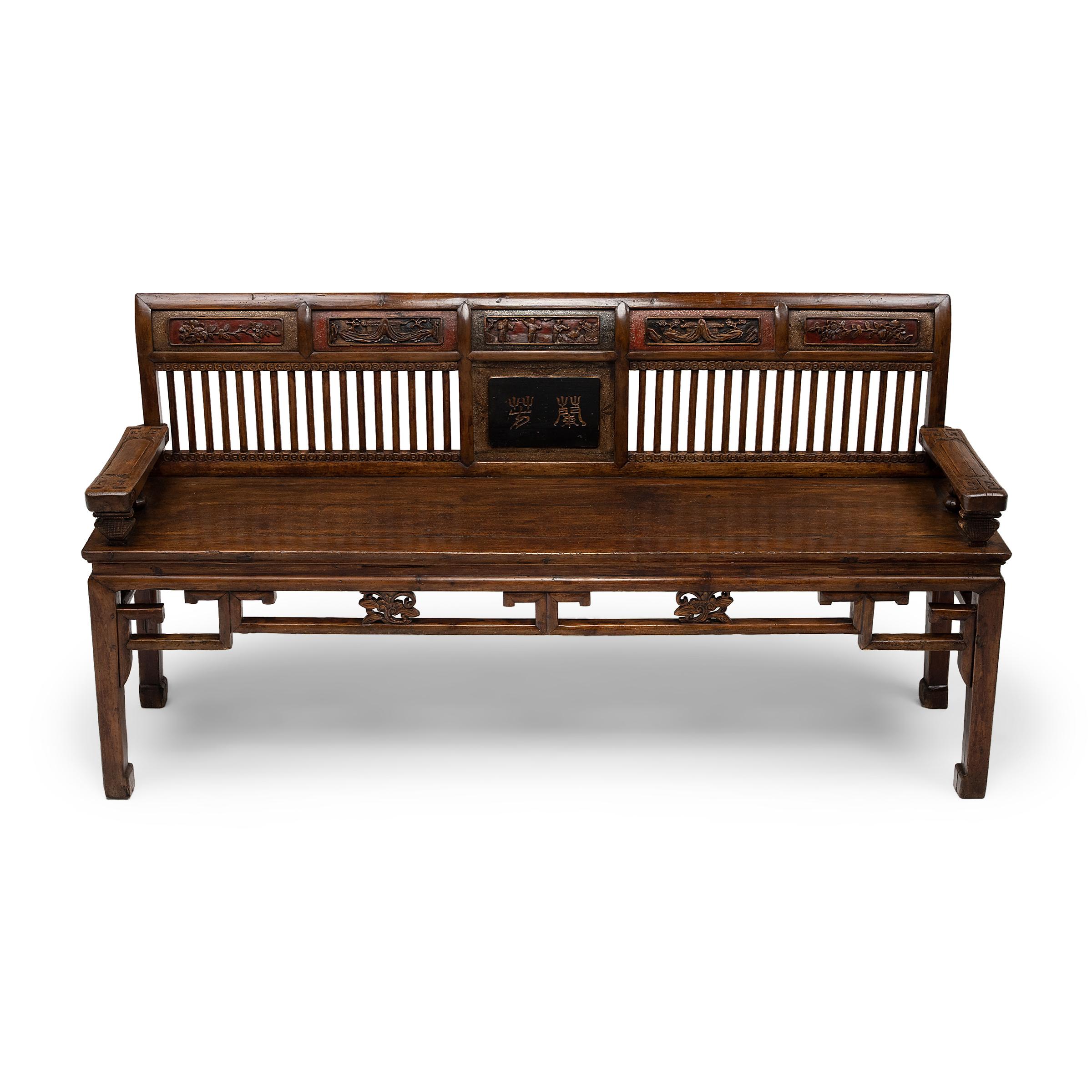 20th Century Chinese Slatted Back Bench, c. 1900 For Sale