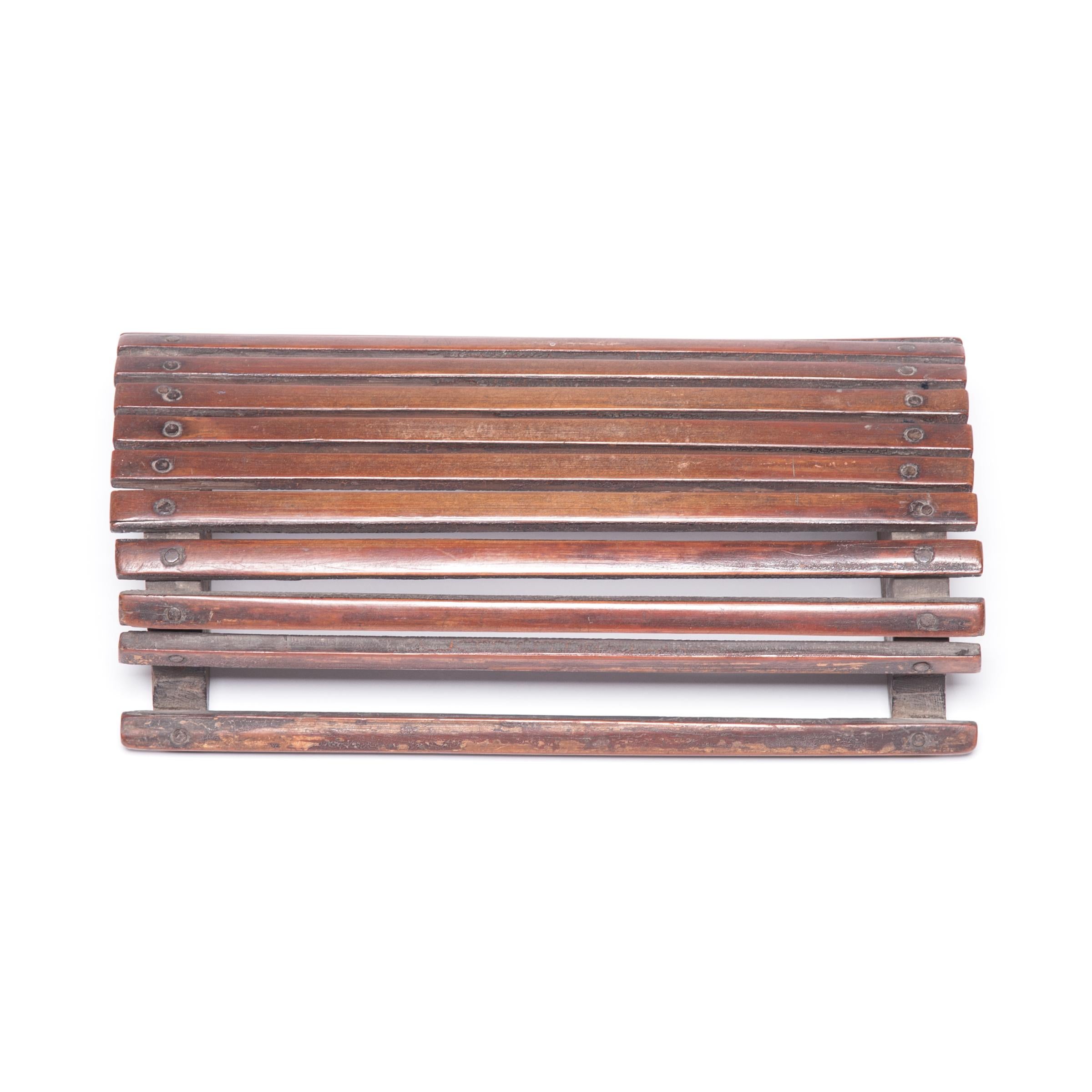 Rustic Chinese Slatted Bamboo Headrest, c. 1900 For Sale