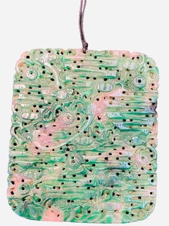 Chinese Small Carved Dragons And Phoenix Jade Plaque