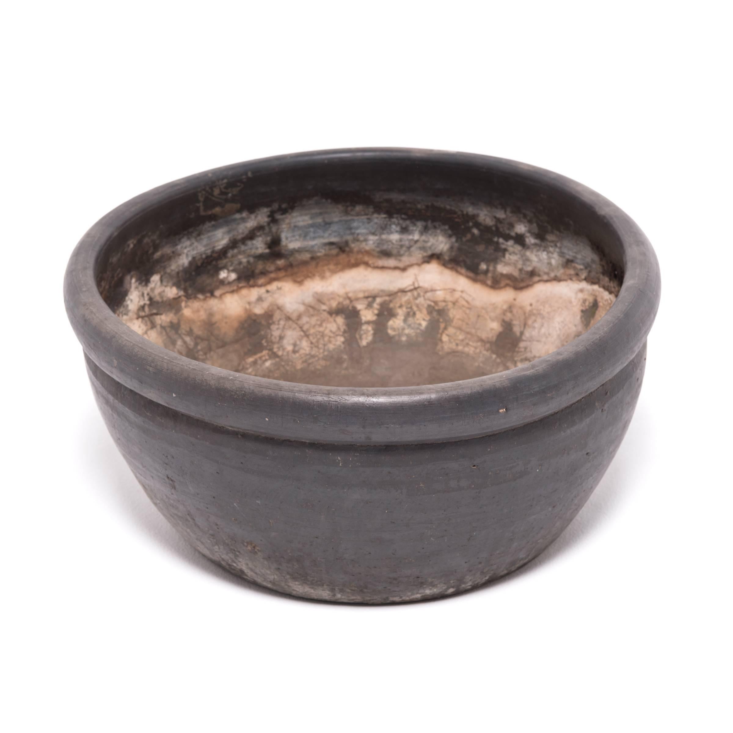 Fired Chinese Smoky Black Clay Basin, circa 1900 For Sale