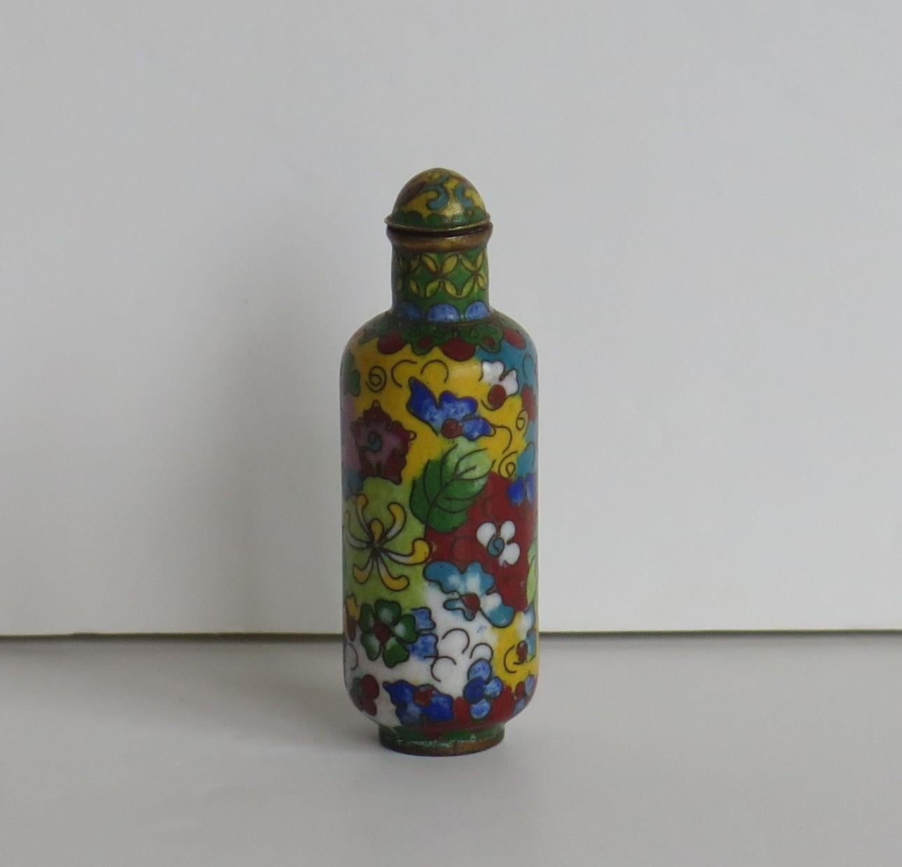 Bronze Chinese Snuff Bottle Hand Enameled Cloisonne 100 Flowers Decoration, 19thC Qing