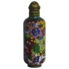 Antique Chinese Snuff Bottle Hand Enameled Cloisonne 100 Flowers Decoration, 19thC Qing