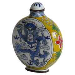 Chinese Snuff Bottle Hand Enamelled Dragon on Copper 4-Cha'r Mark, circa 1940s