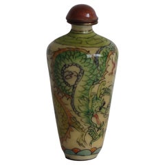 Chinese Snuff Bottle Hand Enamelled Dragons on Copper & spoon top, circa 1920s