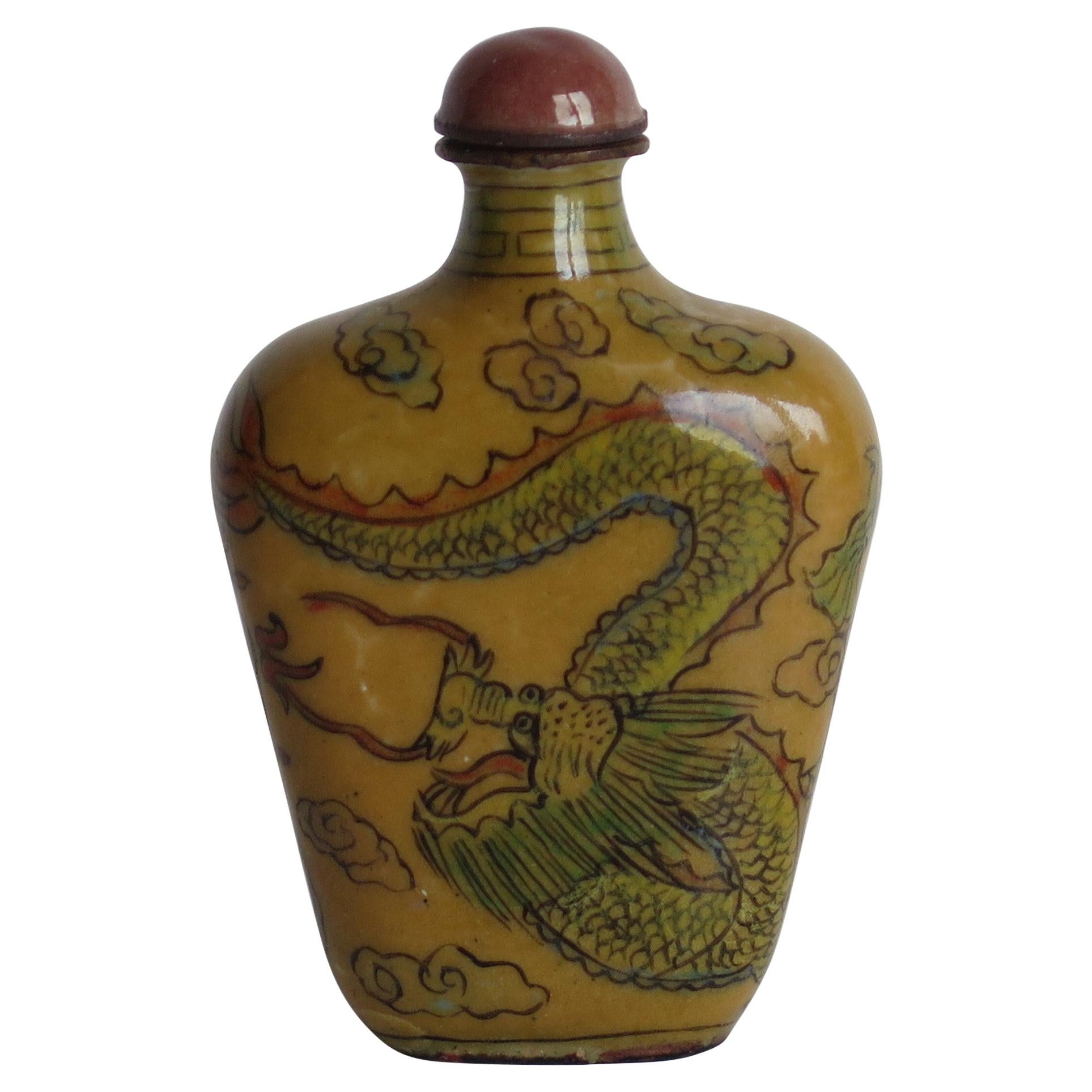 3.3" Sammeln China Farbige Glasur Vergoldung Drachen Ohr Amulett Snuff Bottle 