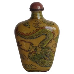 Antique Chinese Snuff Bottle Hand Enamelled Dragons on Copper & Spoon Top, circa 1920s