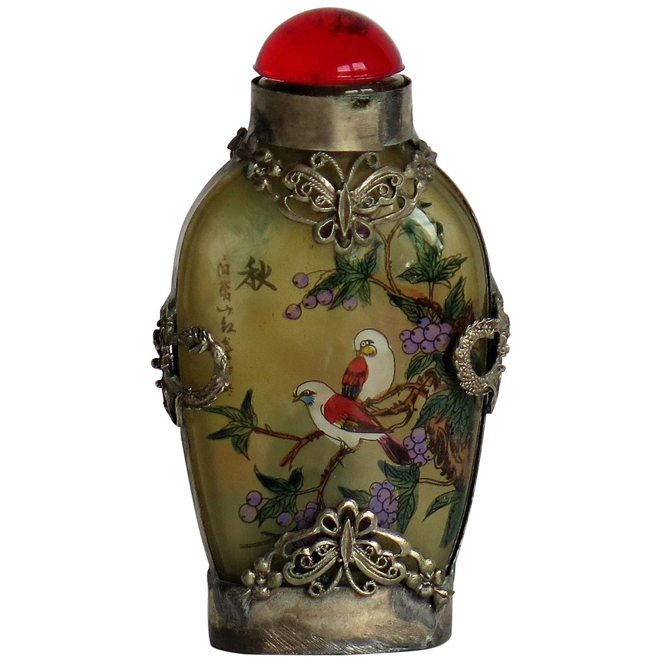 Chinese Snuff Bottle Miao Silver Cased Glass Finely Inside Painted