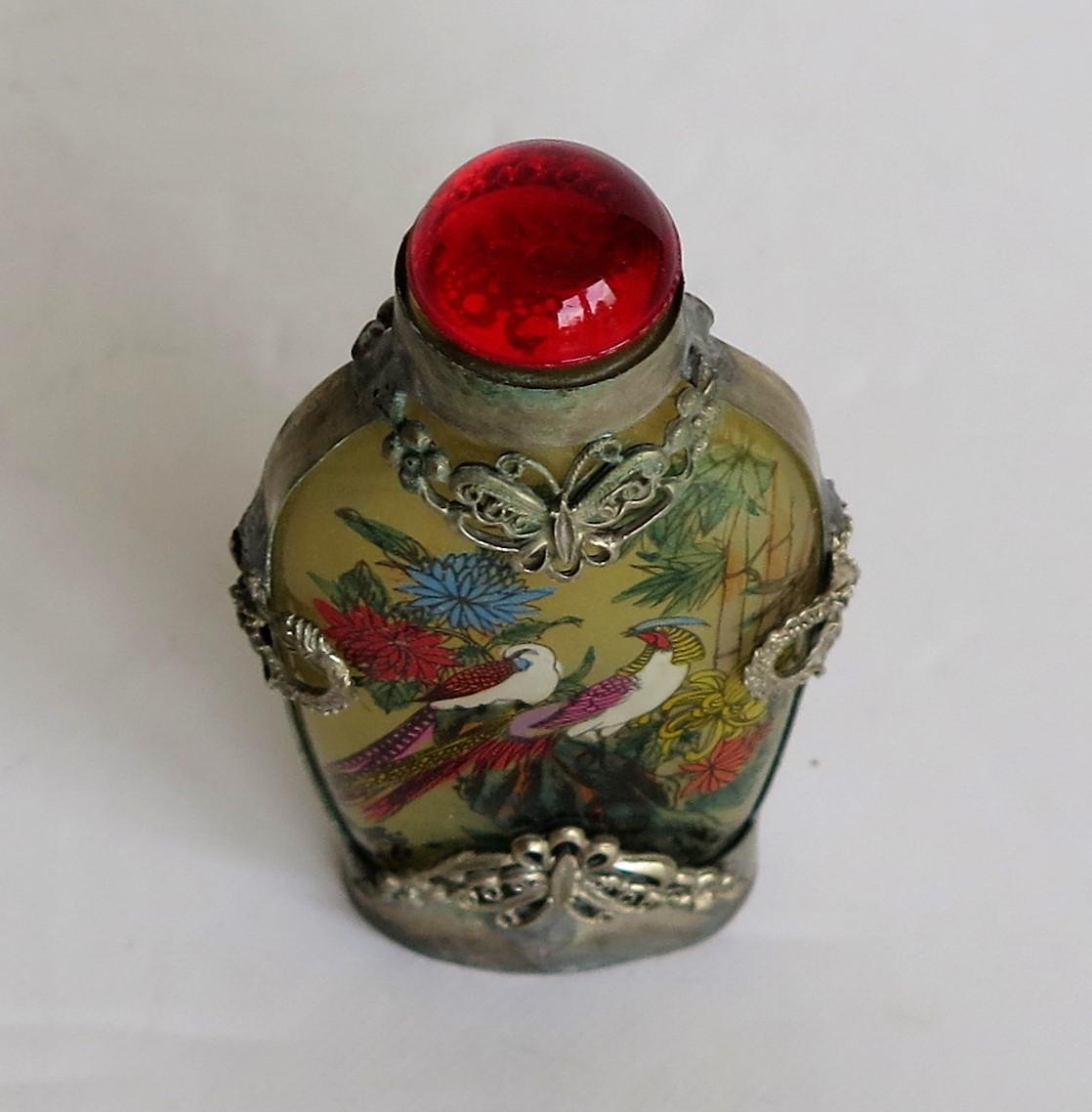 Chinese Snuff Bottle Miao Silver Cased Glass Finely Inside Painted 4