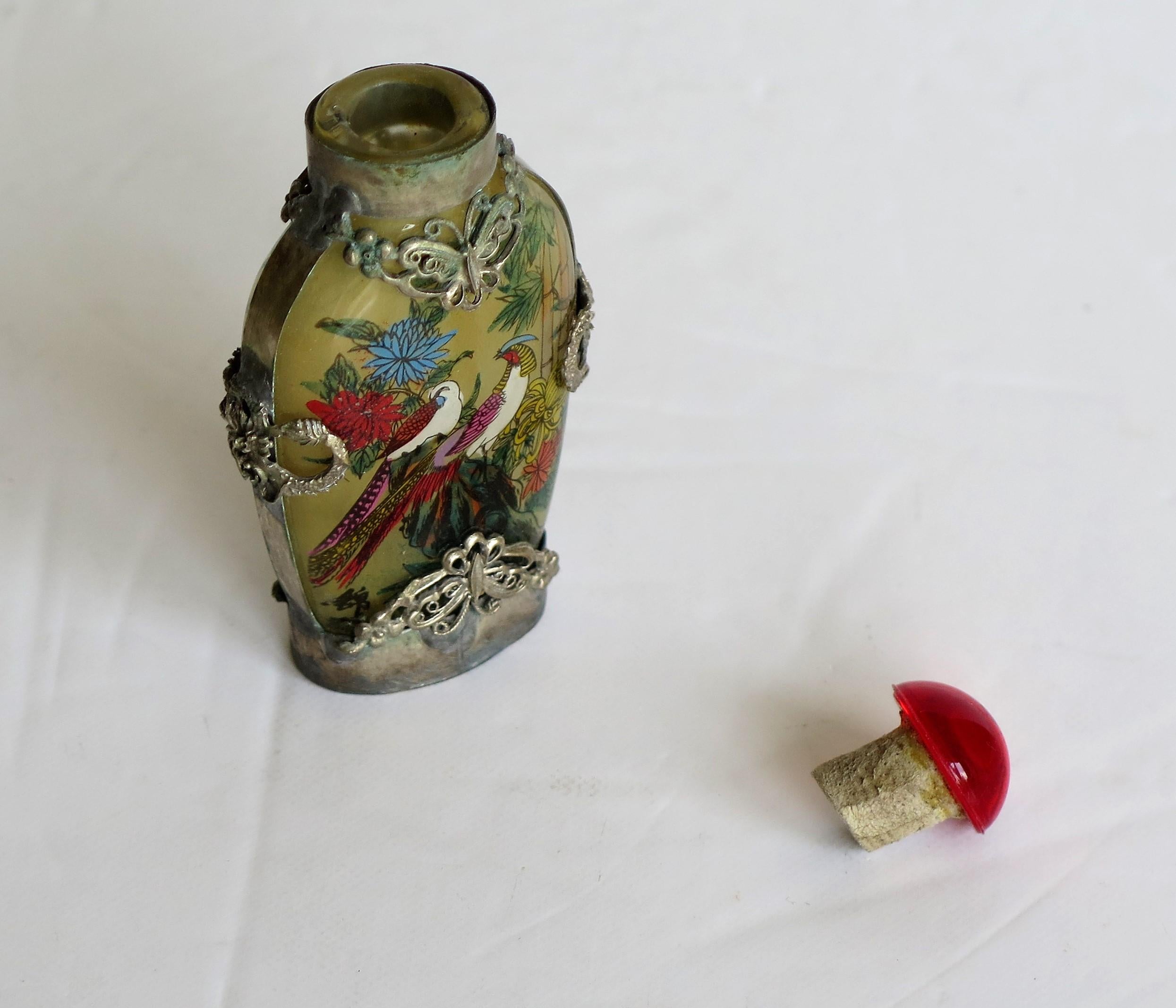 Chinese Snuff Bottle Miao Silver Cased Glass Finely Inside Painted 7