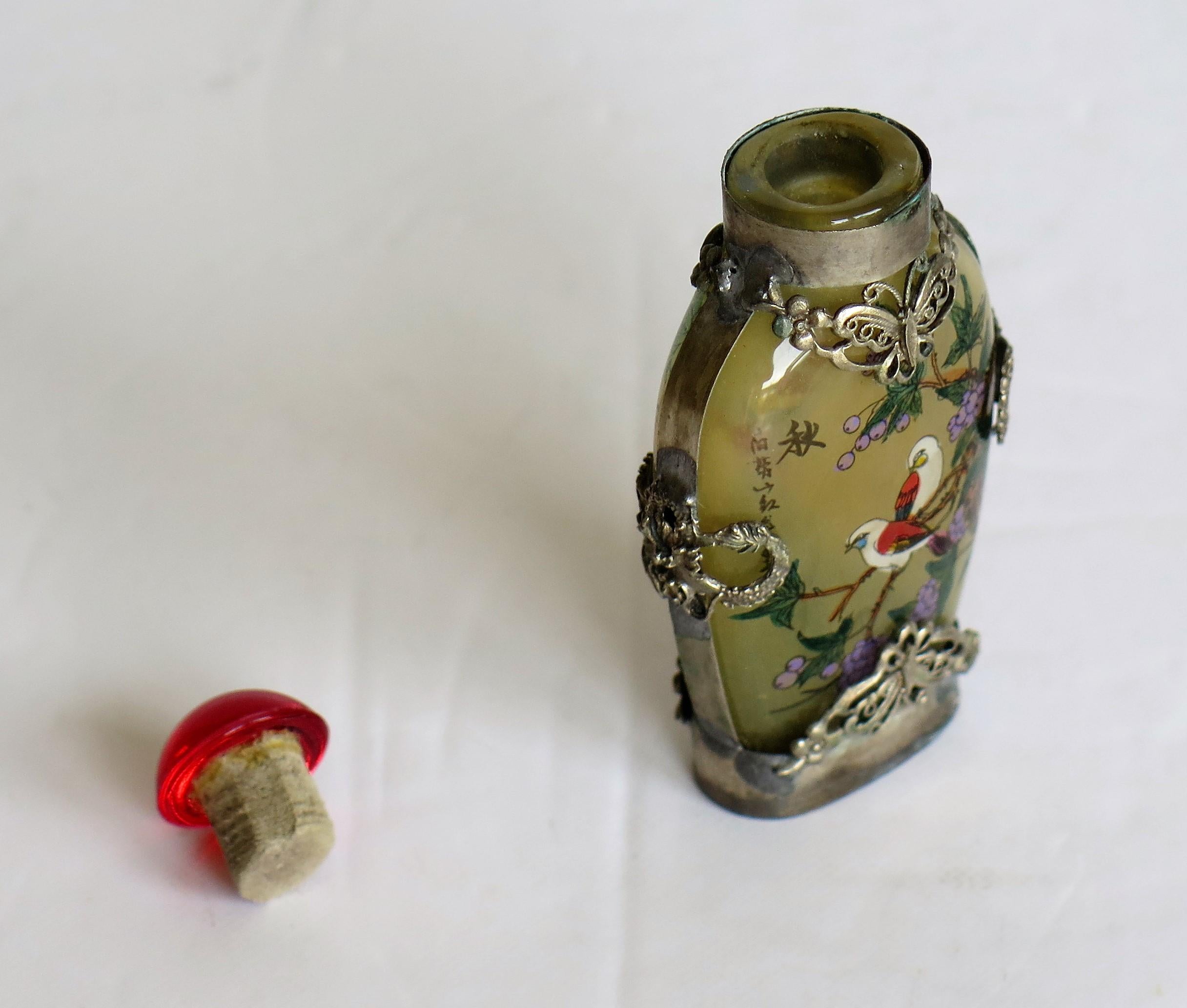 Chinese Snuff Bottle Miao Silver Cased Glass Finely Inside Painted 8