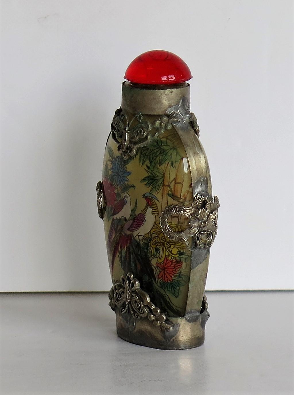Hand-Crafted Chinese Snuff Bottle Miao Silver Cased Glass Finely Inside Painted