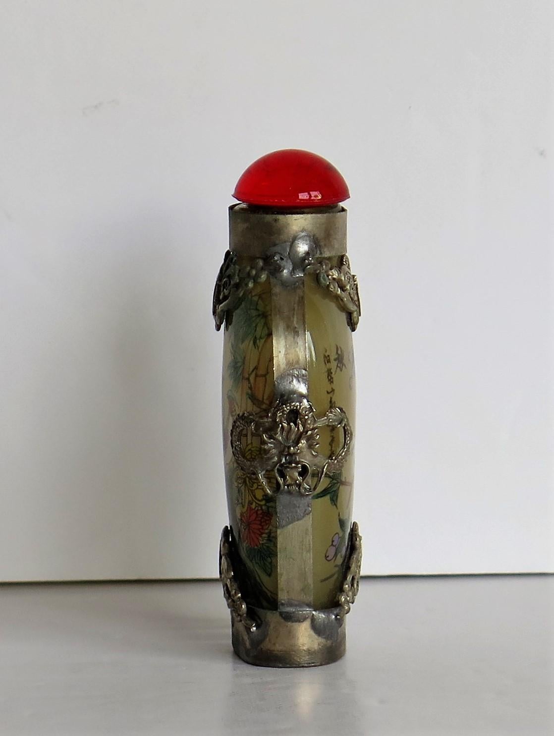 Chinese Snuff Bottle Miao Silver Cased Glass Finely Inside Painted In Good Condition In Lincoln, Lincolnshire
