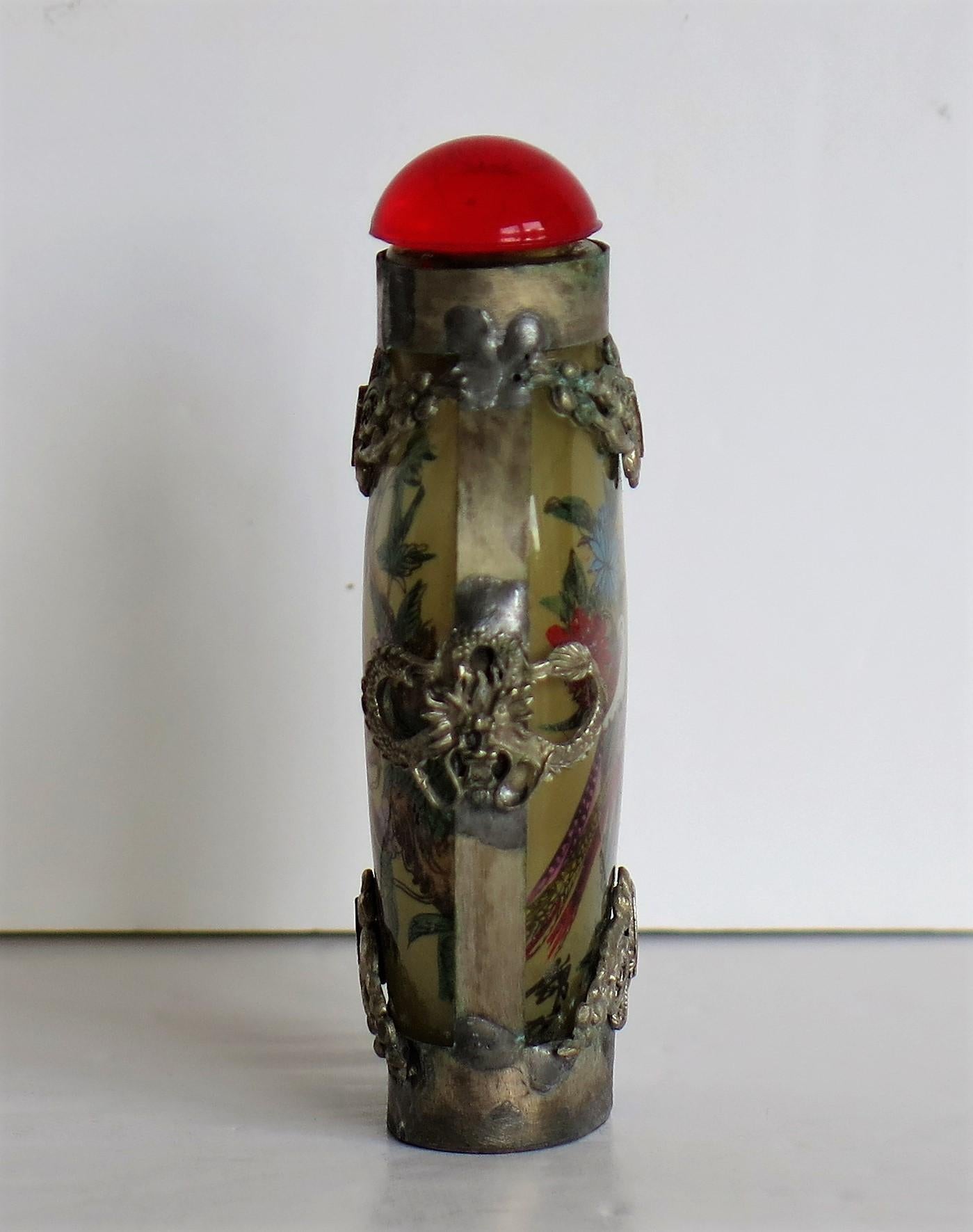 20th Century Chinese Snuff Bottle Miao Silver Cased Glass Finely Inside Painted