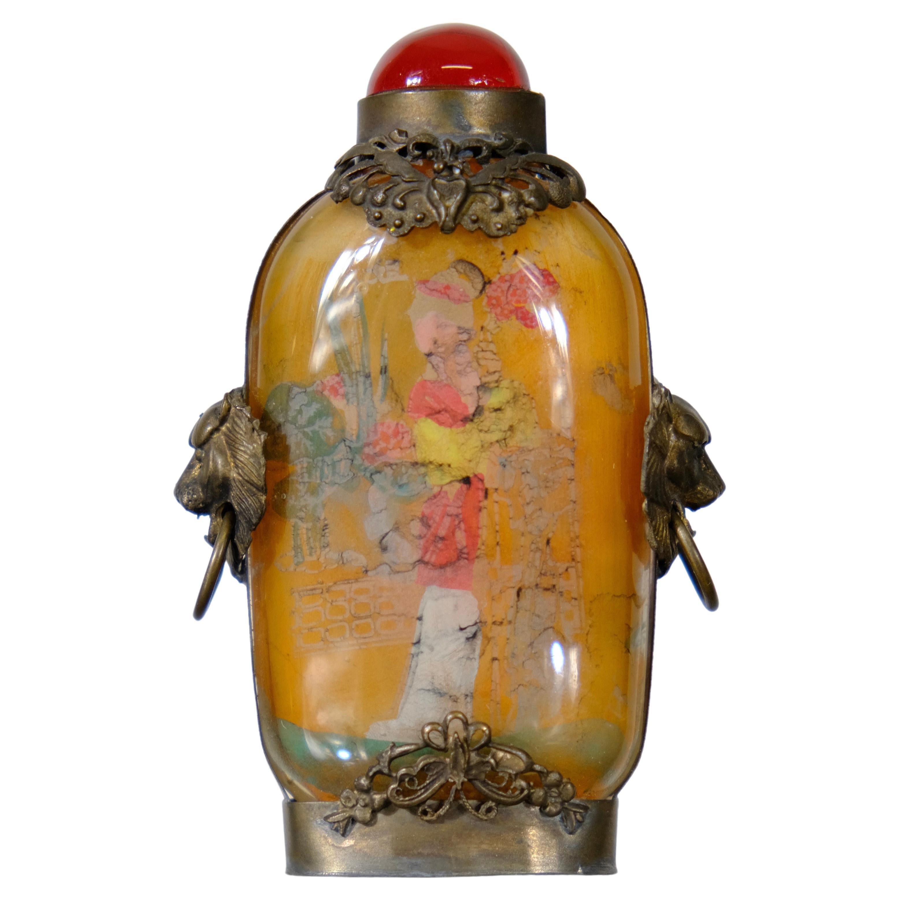 Chinese Snuff Bottle of Glass with Silver Mountings