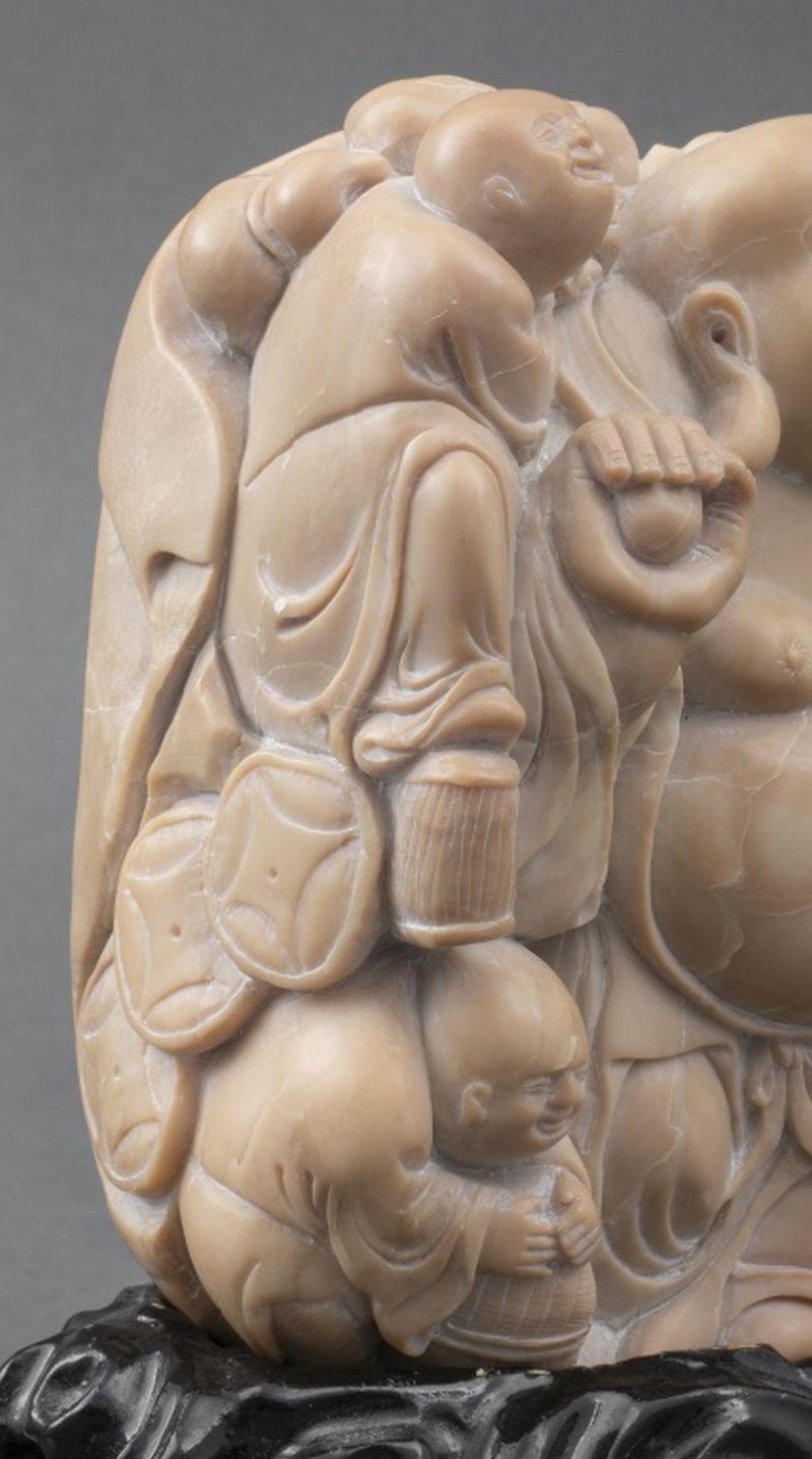 Chinese Soapstone Buddha Carving on Stand 4