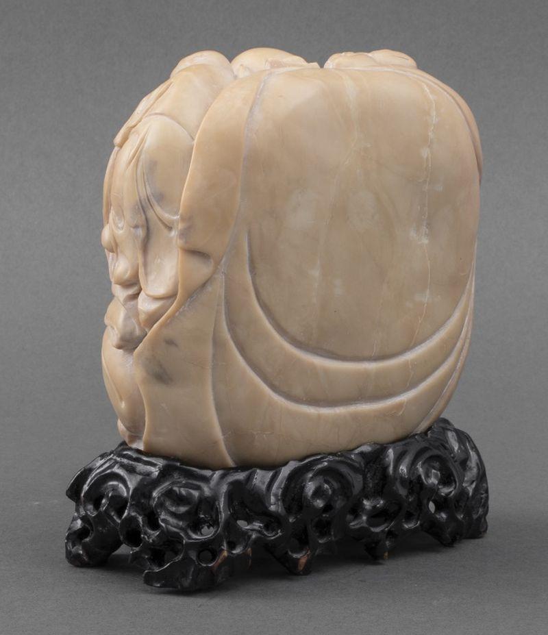 Carved Chinese Soapstone Buddha Carving on Stand