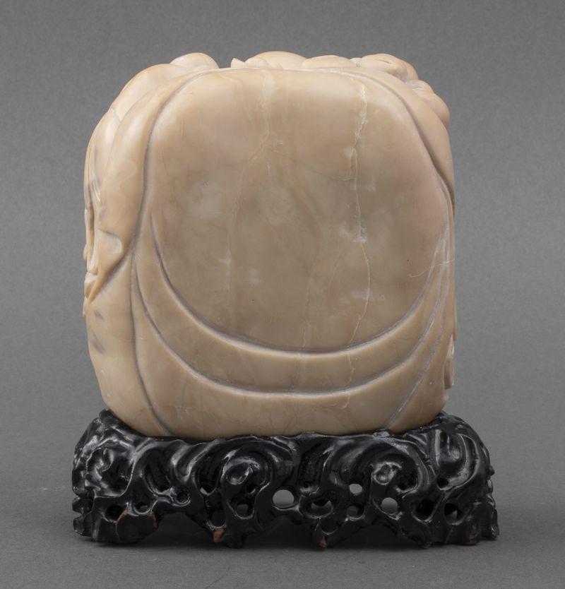 Chinese Soapstone Buddha Carving on Stand In Good Condition In Astoria, NY