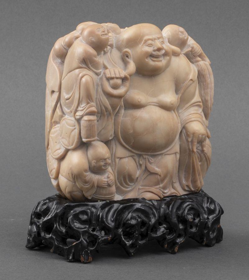 Chinese Soapstone Buddha Carving on Stand 2