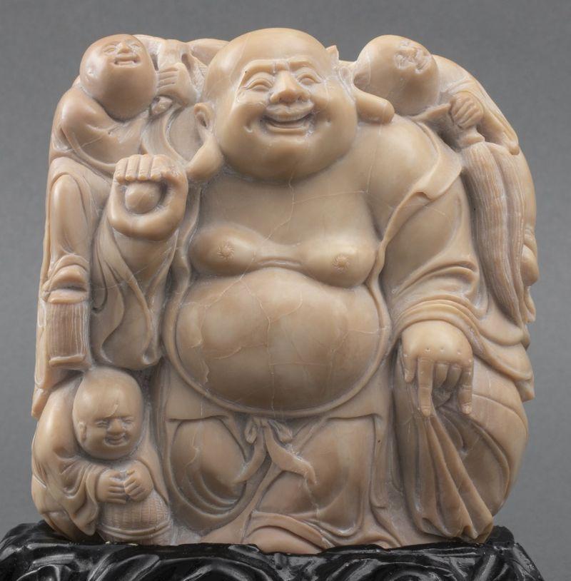 Chinese Soapstone Buddha Carving on Stand 3