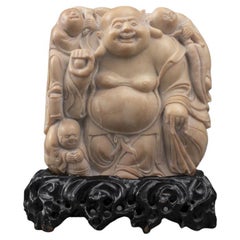 Chinese Soapstone Buddha Carving on Stand