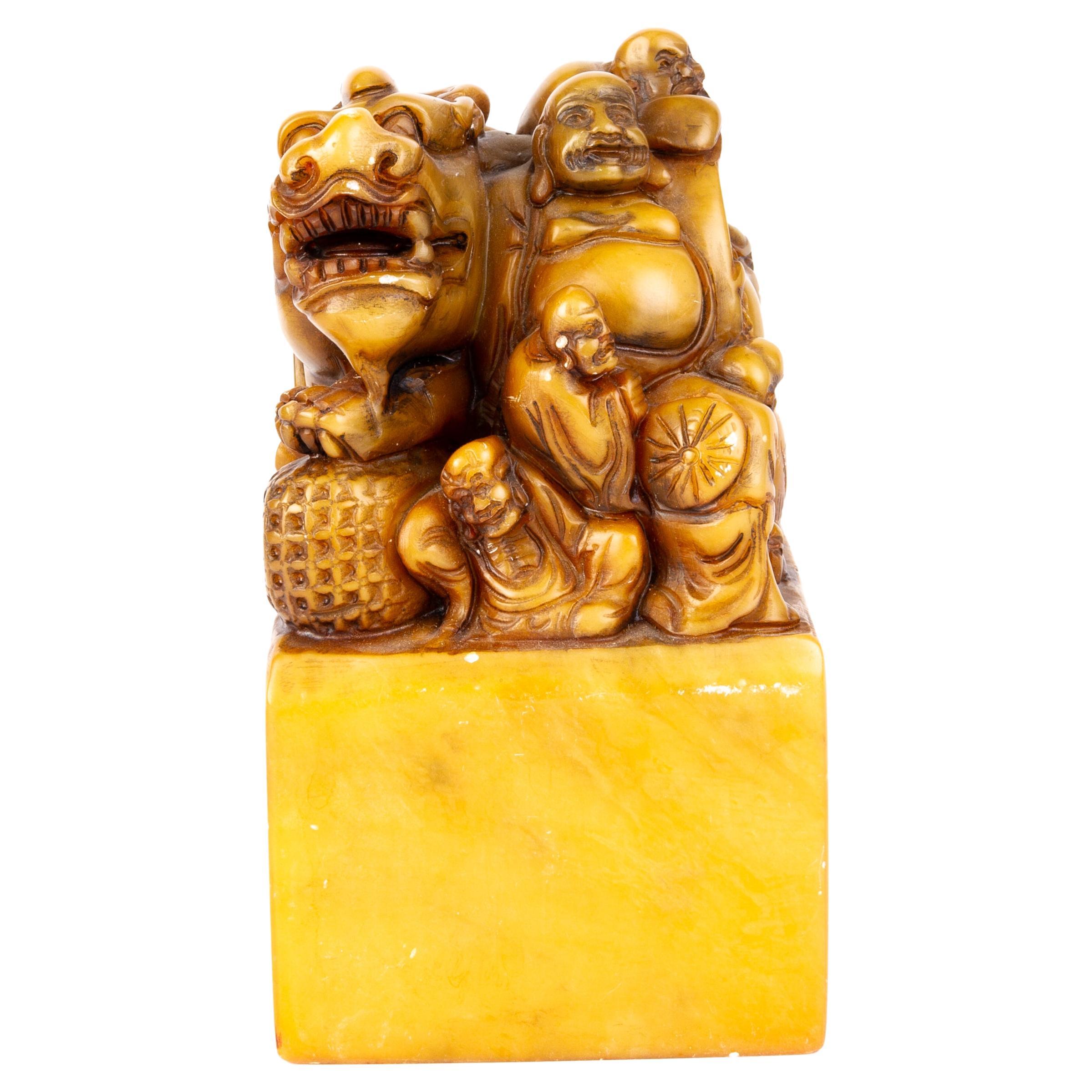 Chinese Soapstone Buddhist Carving Desk Seal Sculpture 19th Century