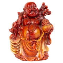 Chinesische Seifenschnitzerei-Buddha-Skulptur aus dem 19. Jahrhundert Qing