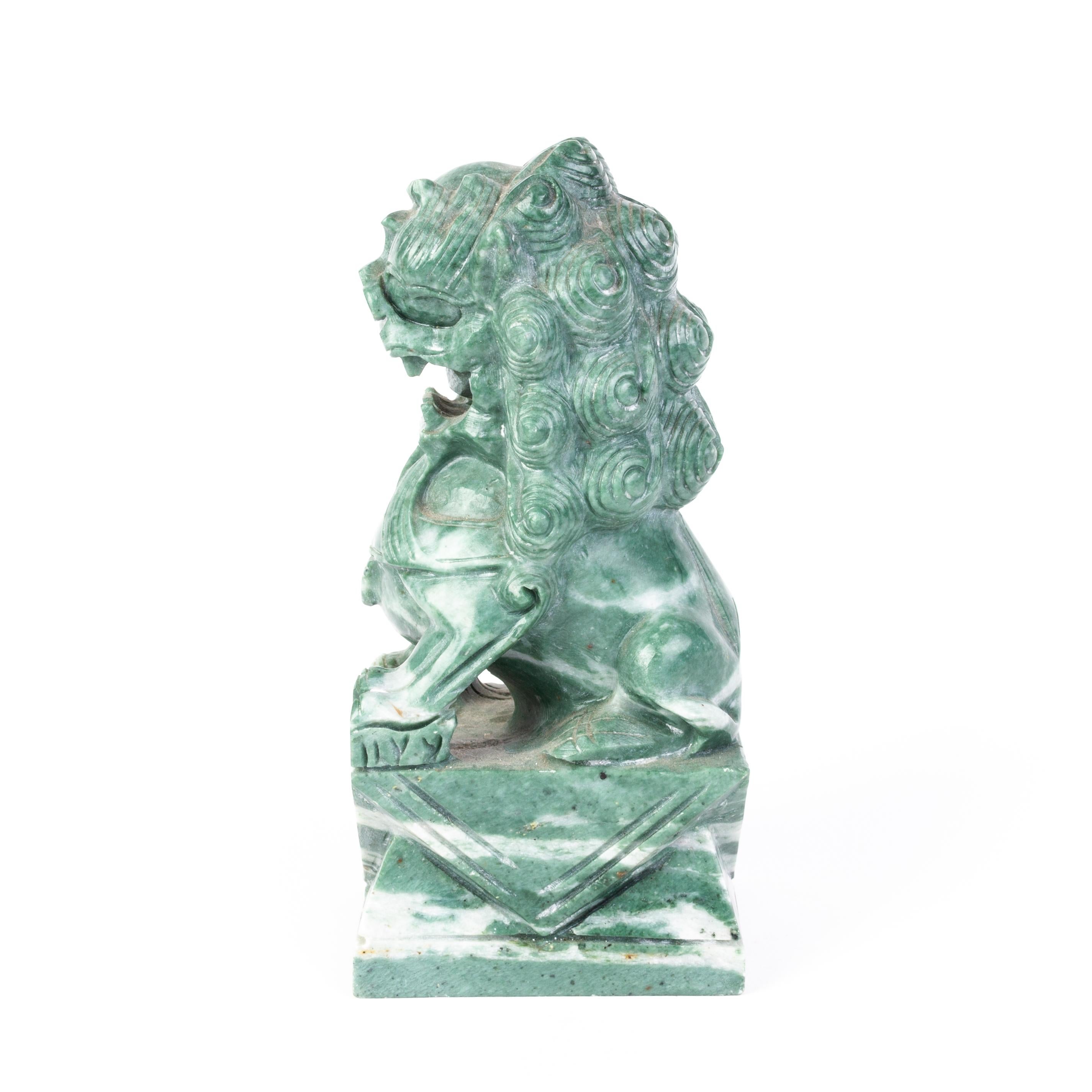Chinese Soapstone Carving Foo Dog Sculpture 19th Century Qing In Good Condition In Nottingham, GB