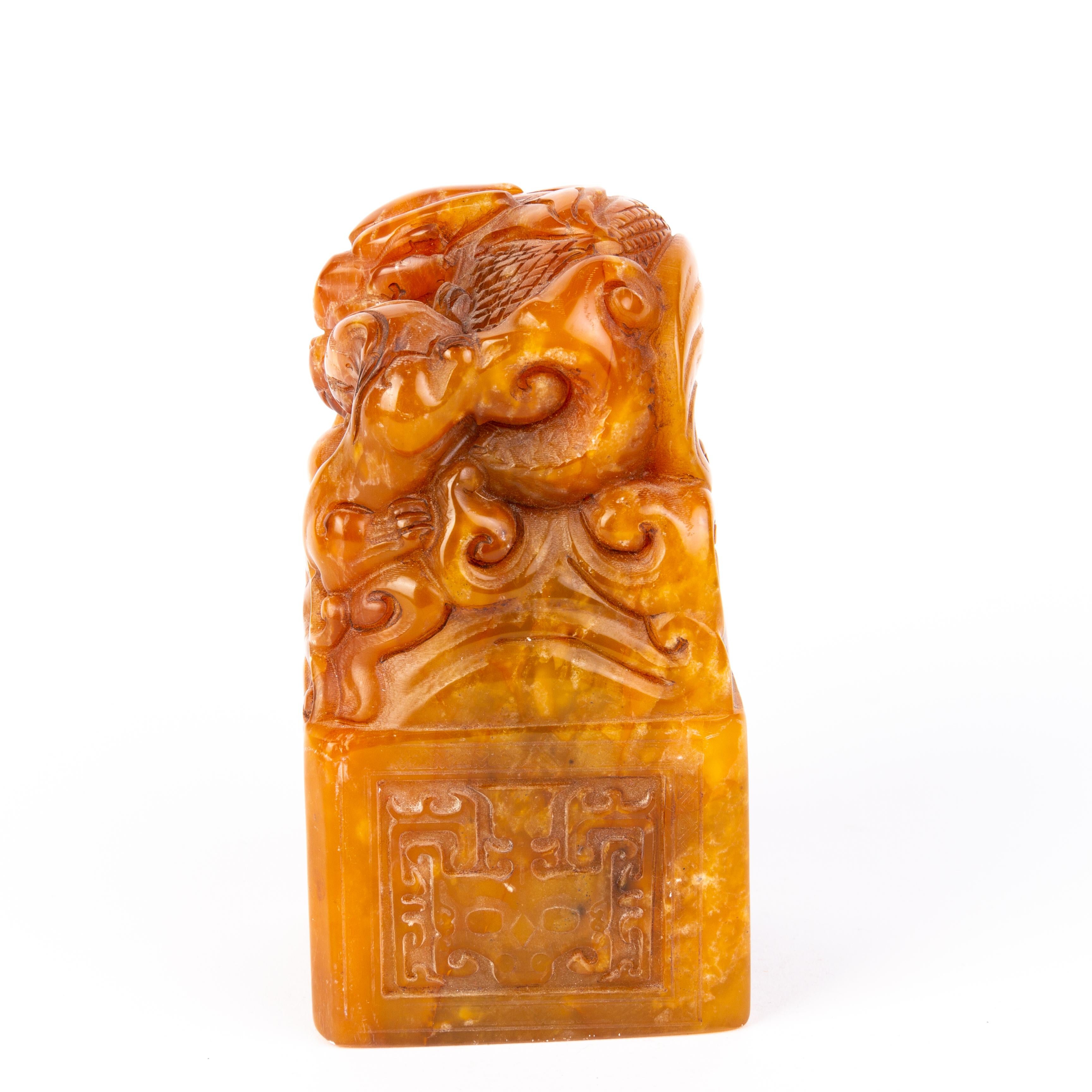 Chinese Soapstone Carving Foo Dogs Desk Seal Sculpture 19th Century Qing In Good Condition For Sale In Nottingham, GB