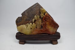 Chinese Soapstone Carving of a Buddhist Village Scene, Mid-20th Century