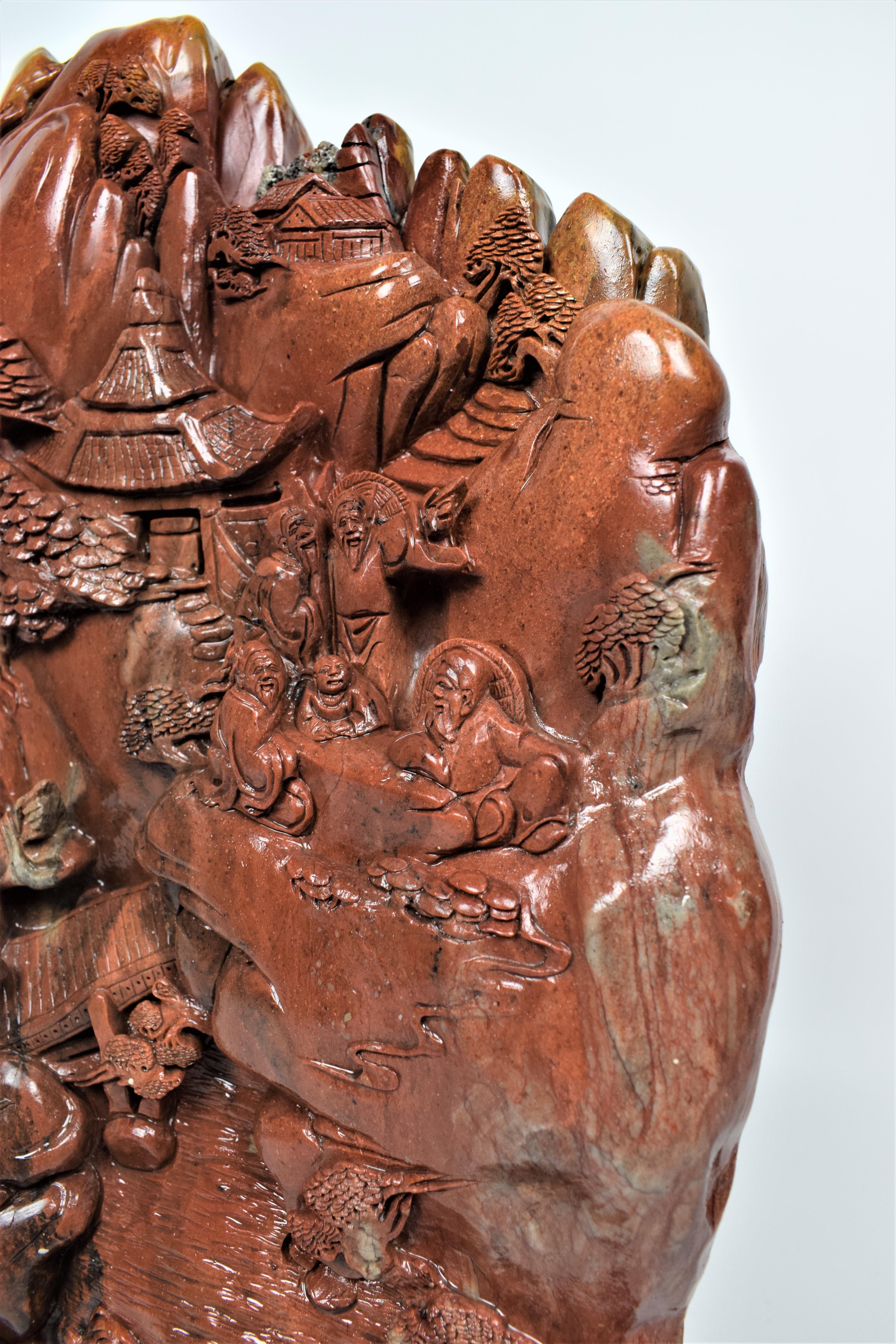 Chinese Soapstone Carving of a Buddhist Village Scene, Mid-20th Century For Sale 2
