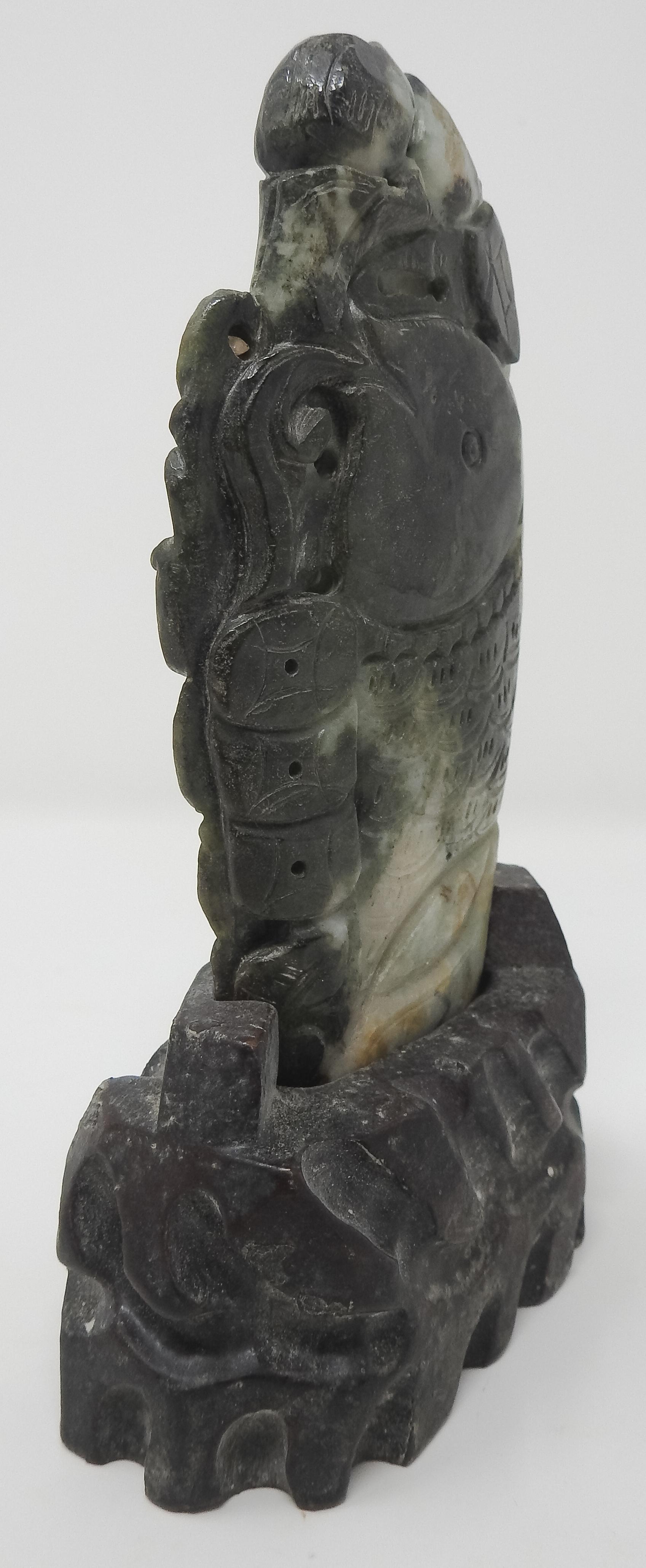 Chinese Soapstone Carving of Koi Fish on Stone Base For Sale 1