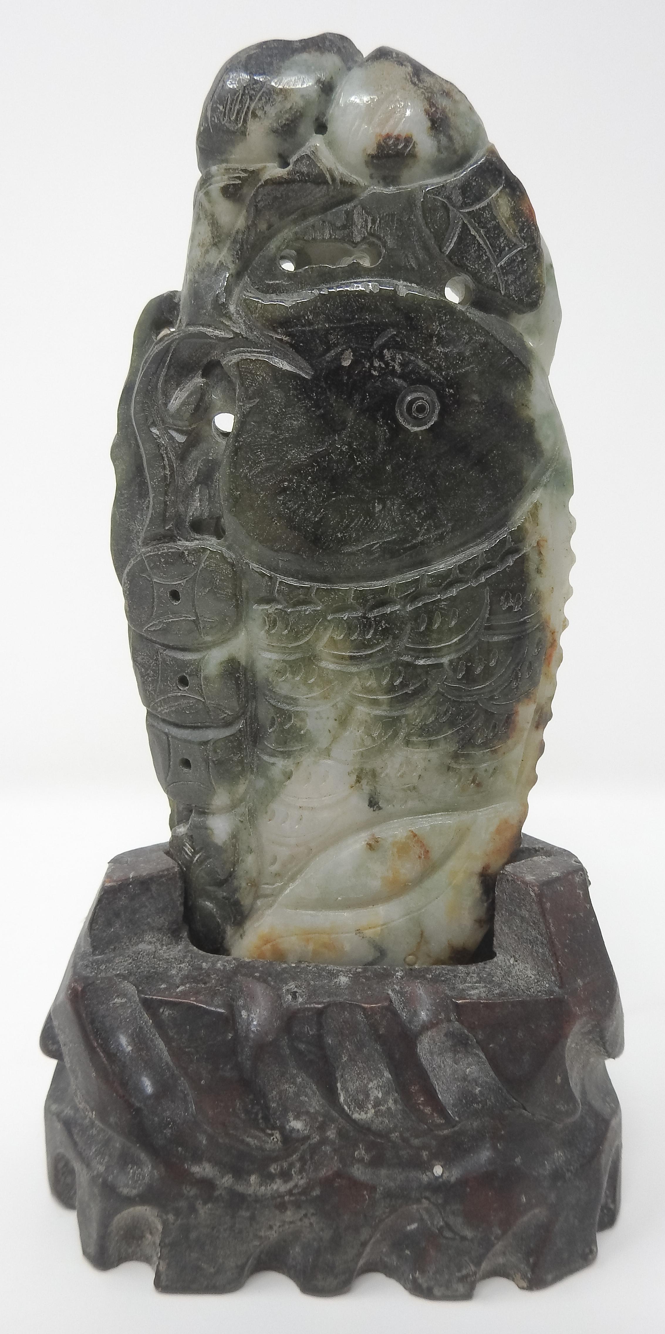 Chinese Soapstone Carving of Koi Fish on Stone Base For Sale 2