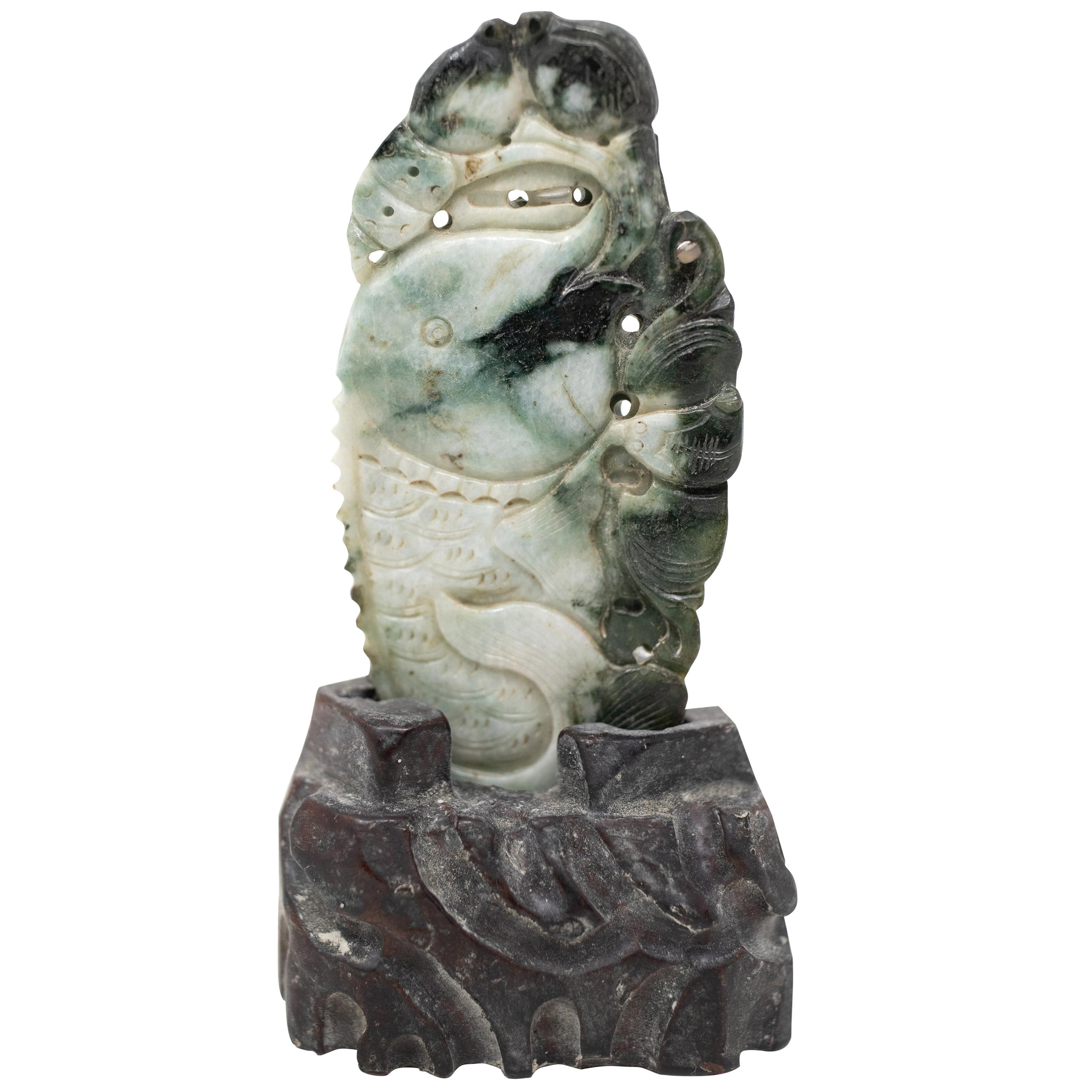 Chinese Soapstone Carving of Koi Fish on Stone Base For Sale