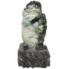 Chinese Soapstone Carving of Koi Fish on Stone Base