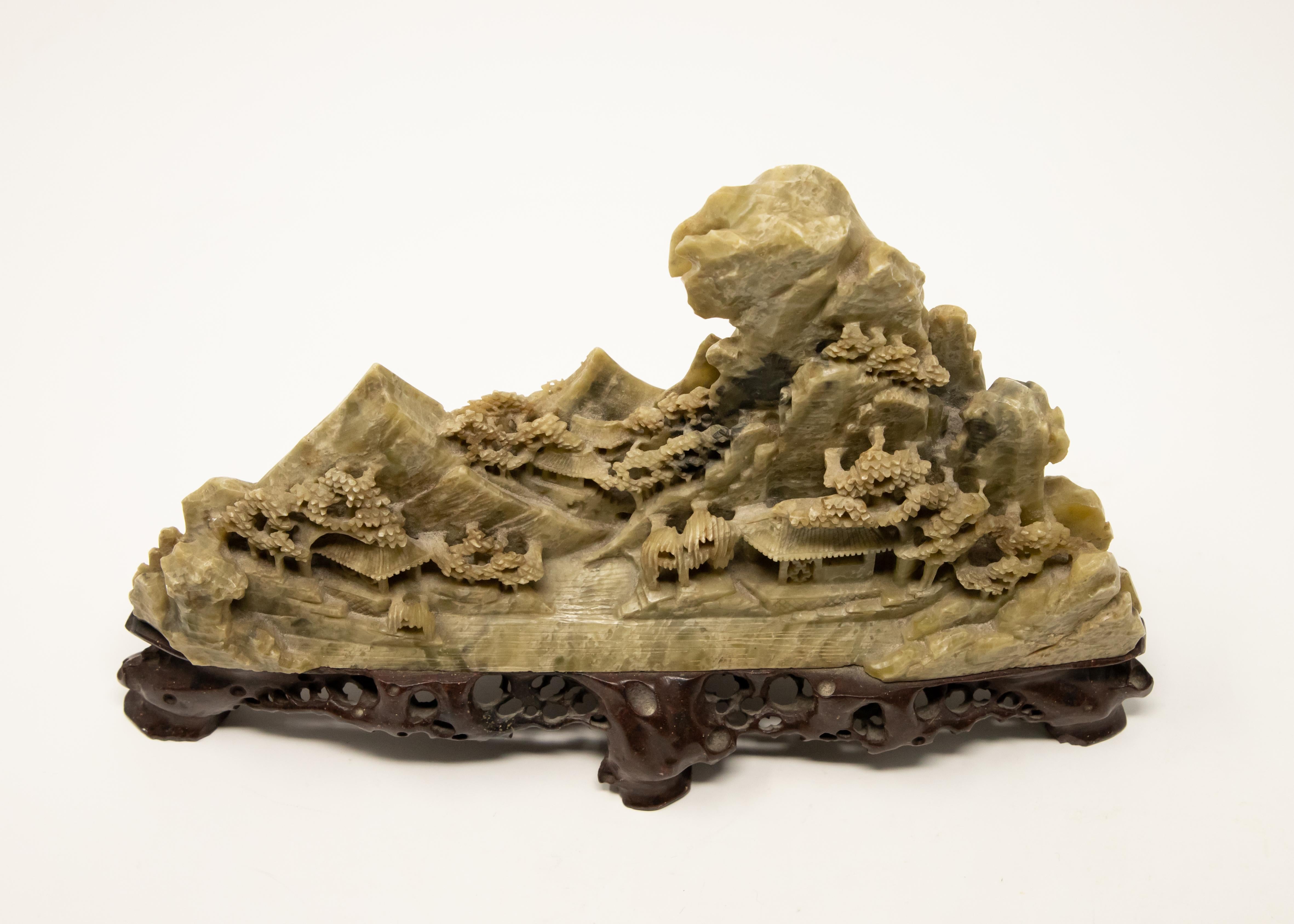 Hand-Carved Chinese Soapstone Carving of Landscape