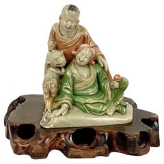 Chinesische Seifensteinschnitzerei eines Mannes und einer Frau, Skulptur