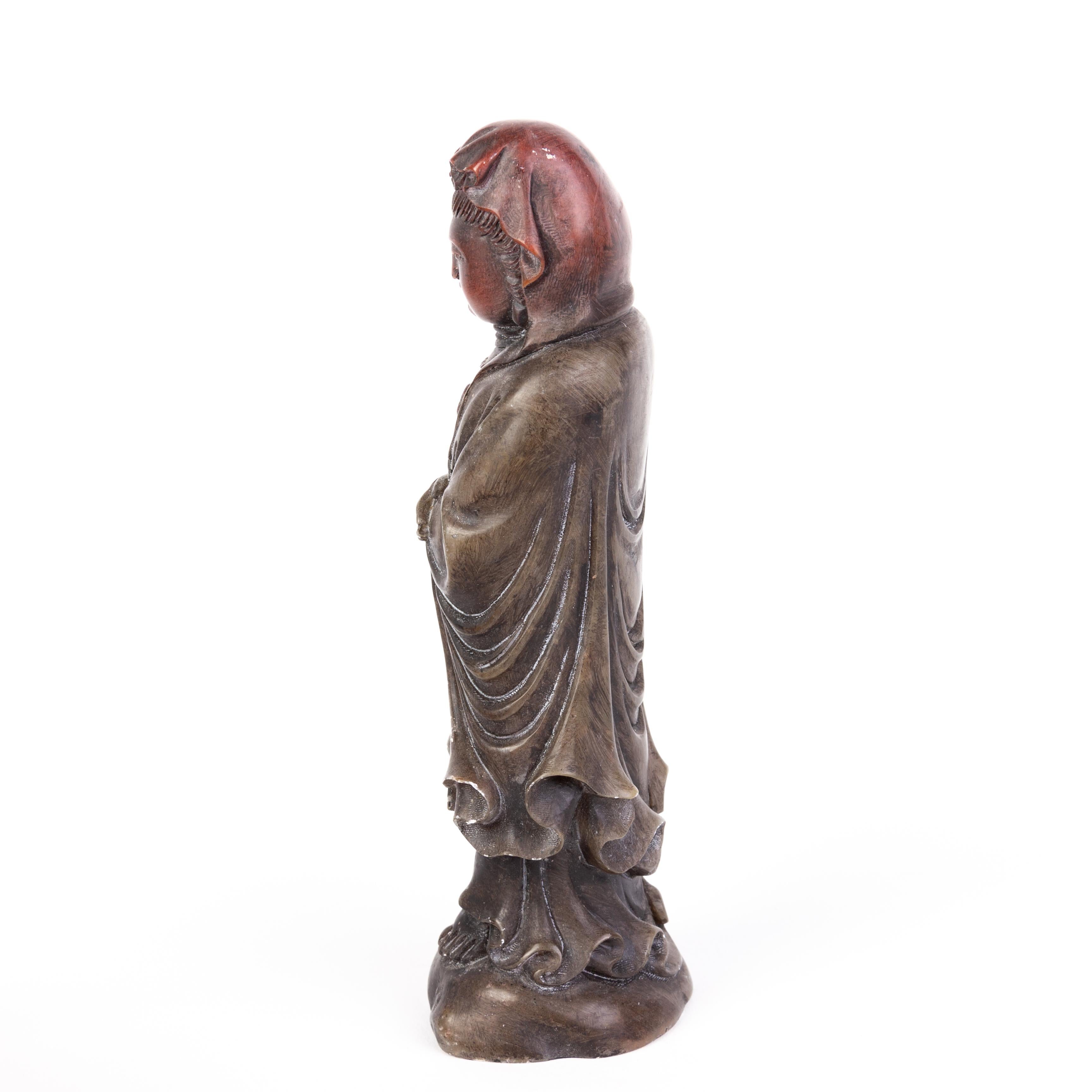 Chinese Soapstone Carving Quanyin Sculpture 19th Century Qing In Good Condition For Sale In Nottingham, GB