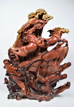 Chinese Soapstone Carving Running Horses, Mid-20th Century