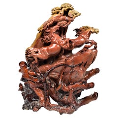 Chinese Soapstone Carving Running Horses, Mid-20th Century