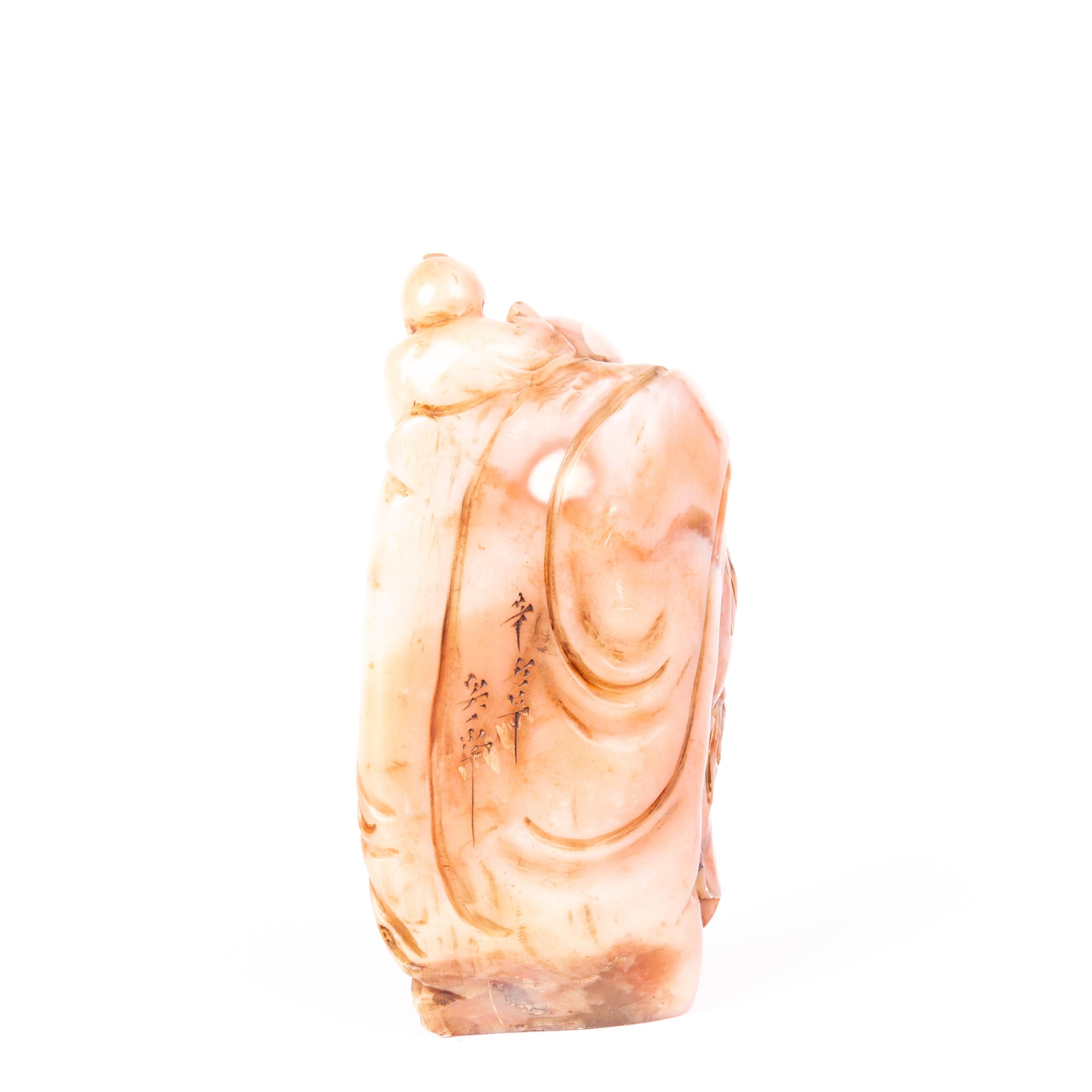 Hand-Carved Chinese Soapstone Carving Signed Buddha Desk Seal Sculpture 19th Century Qing For Sale