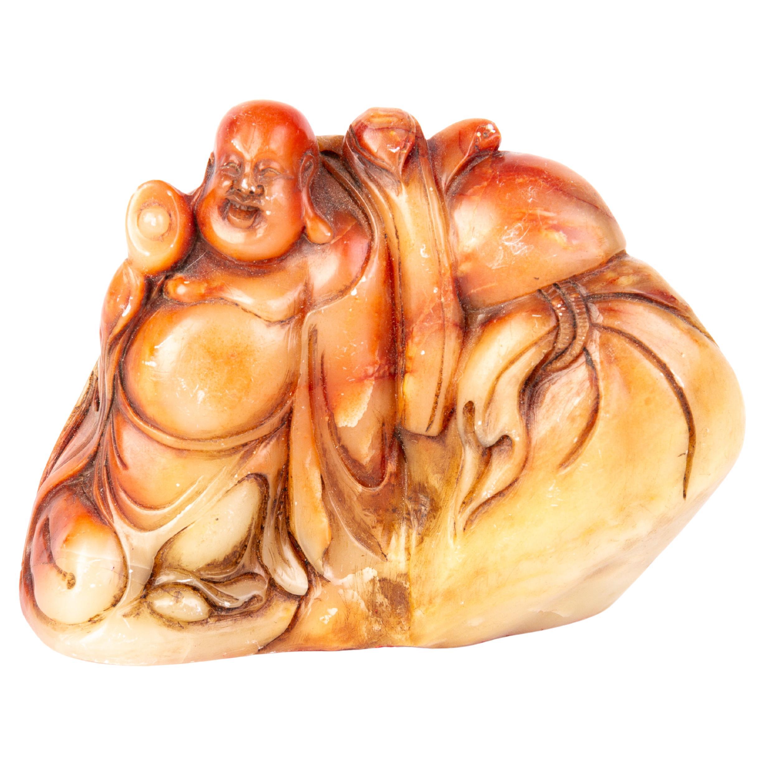 Chinese Soapstone Carving Signed Buddha Desk Seal Sculpture 19th