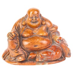 Chinesische Seifenschnitzerei, signierte Buddha-Schreibtisch-Siegel-Skulptur, 19. Jahrhundert, Qing