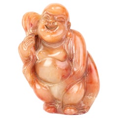 Chinesische Seifenschnitzerei, signierte Buddha-Schreibtisch-Siegel-Skulptur, 19. Jahrhundert, Qing