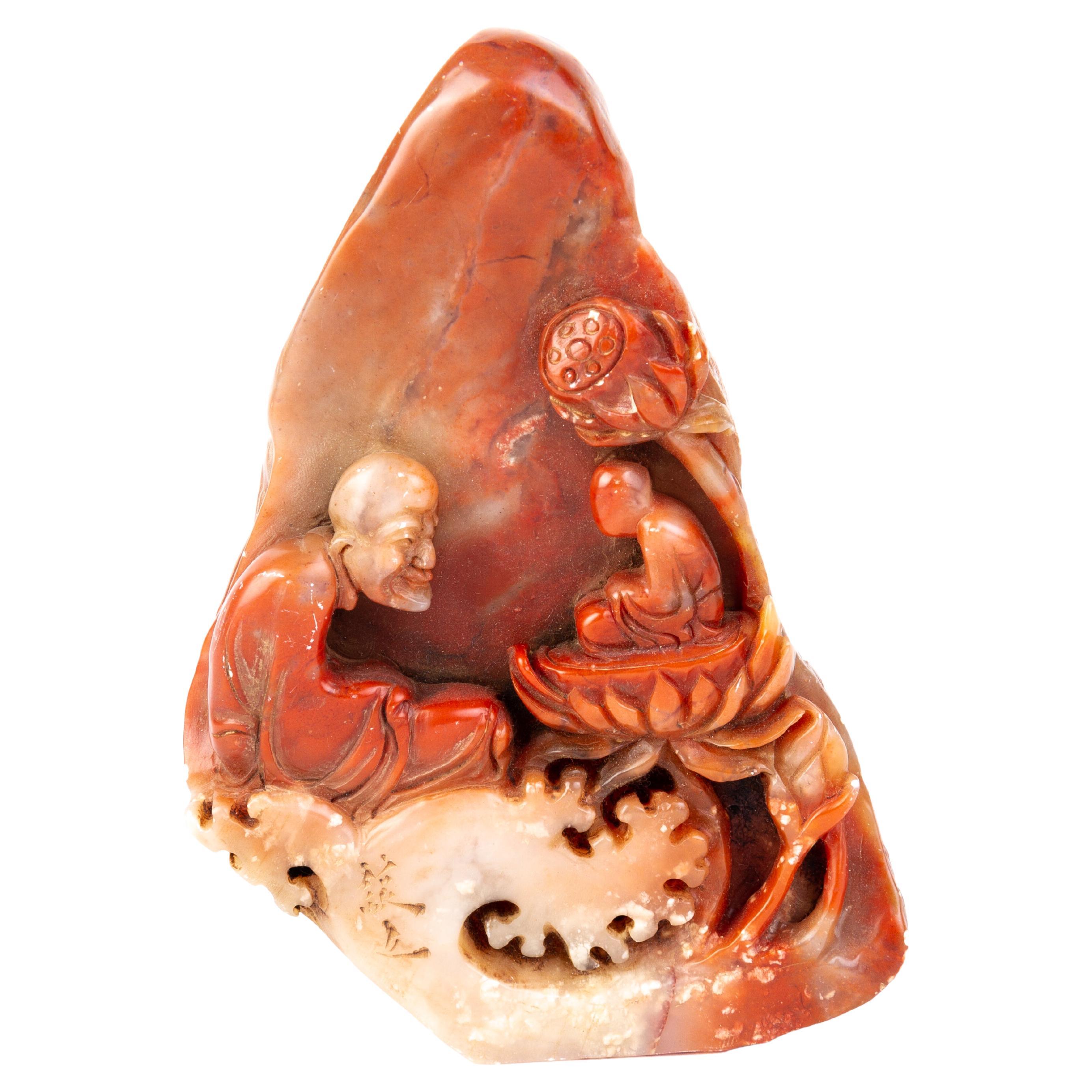 Chinese Soapstone Carving Signed Buddhist Desk Seal Sculpture 19th Century Qing For Sale at 1stDibs