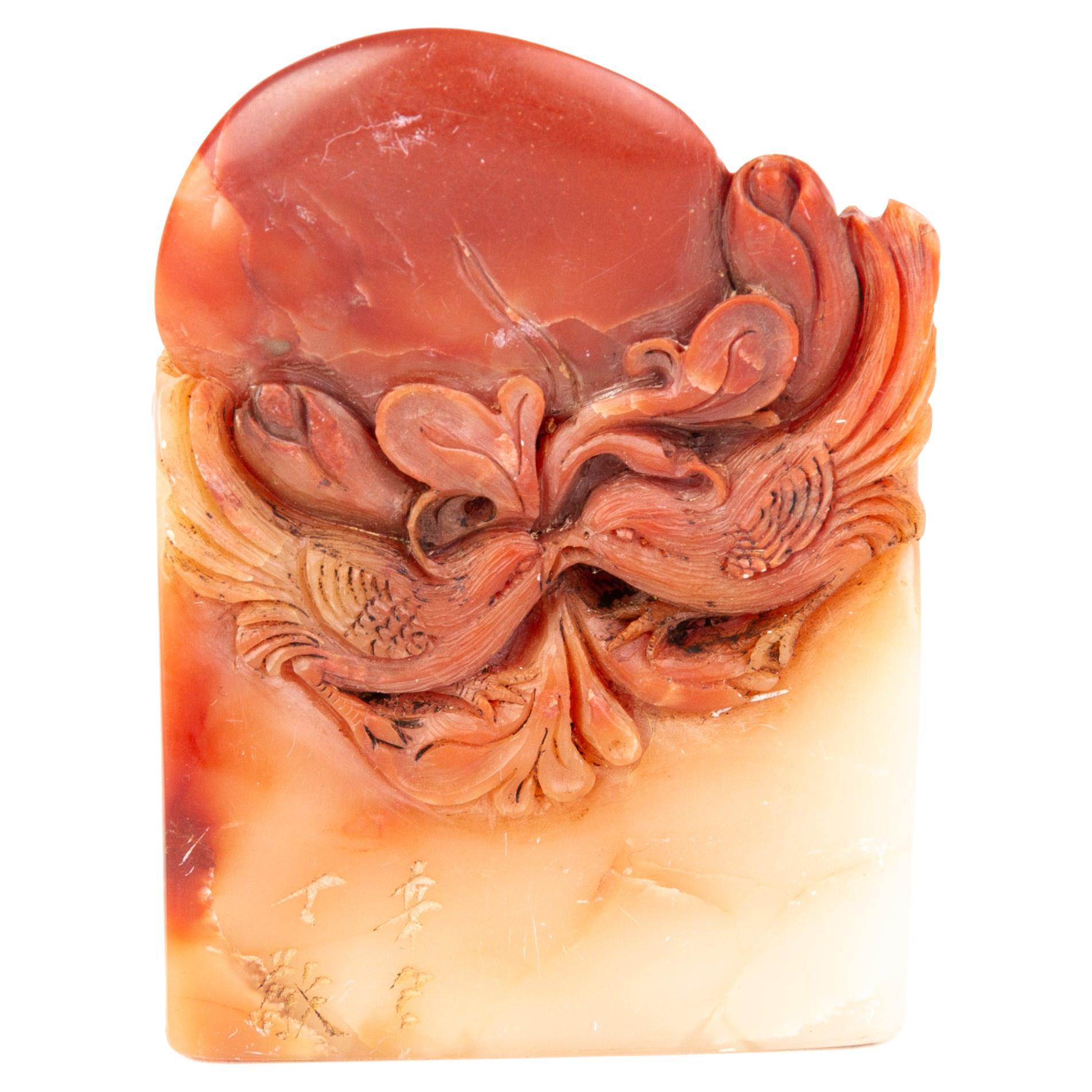 Chinese Soapstone Carving Signed Dragon Desk Seal Sculpture 19th Century Qing For Sale at 1stDibs