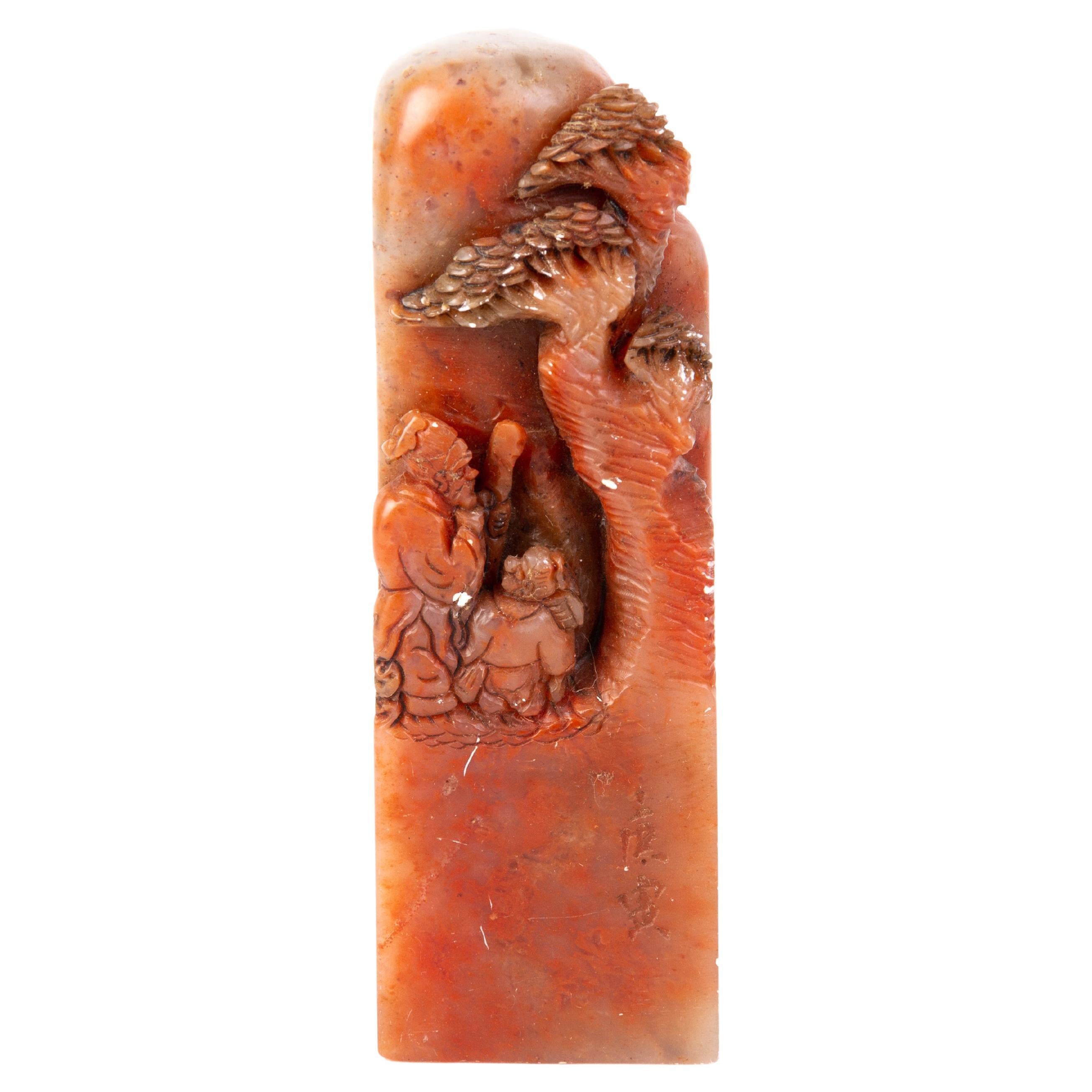 Chinese Soapstone Carving Signed Desk Seal Sculpture 19th Century Qing For Sale at 1stDibs