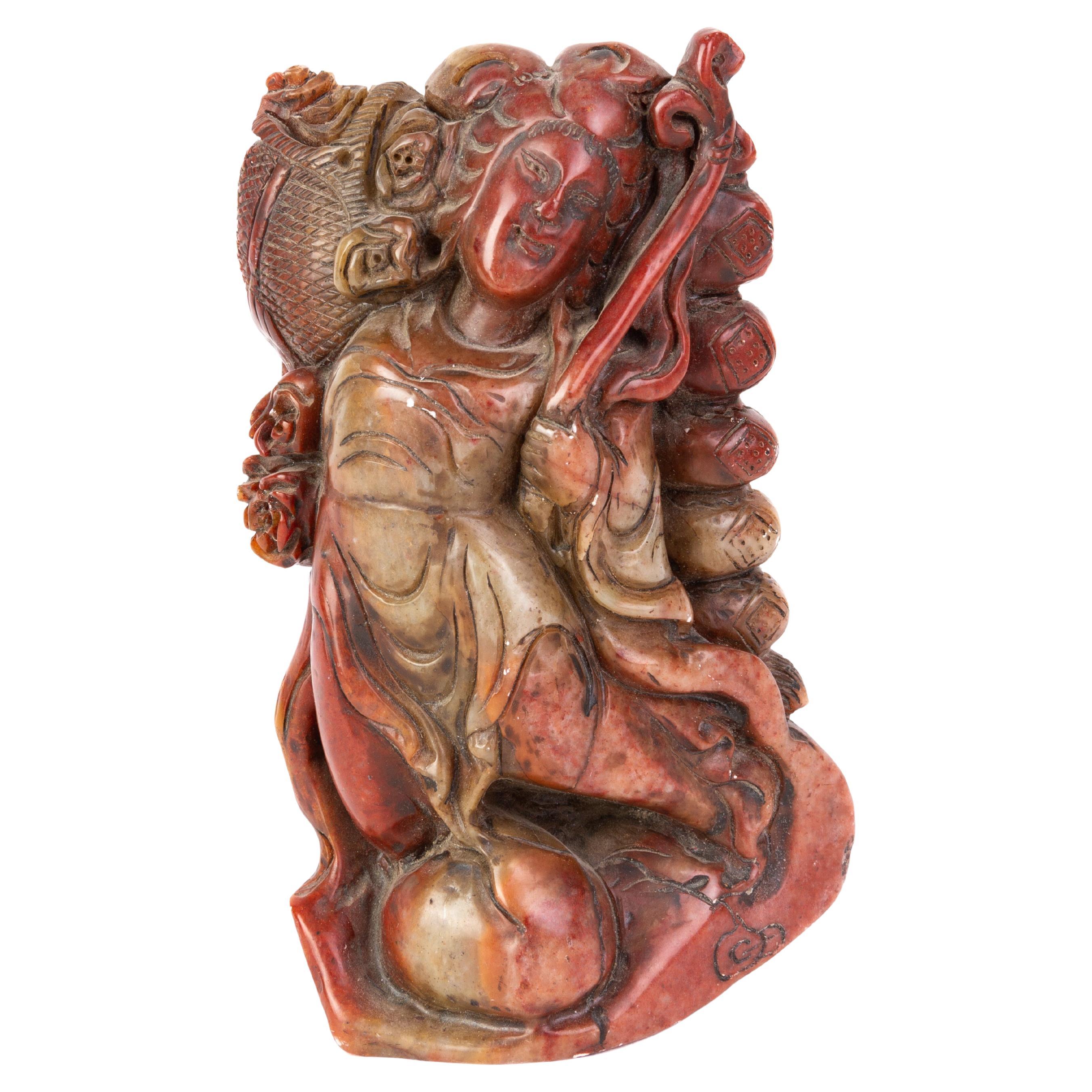 Chinese Soapstone Signed Carving Quanyin Desk Seal Sculpture 19th Century Qing For Sale at 1stDibs