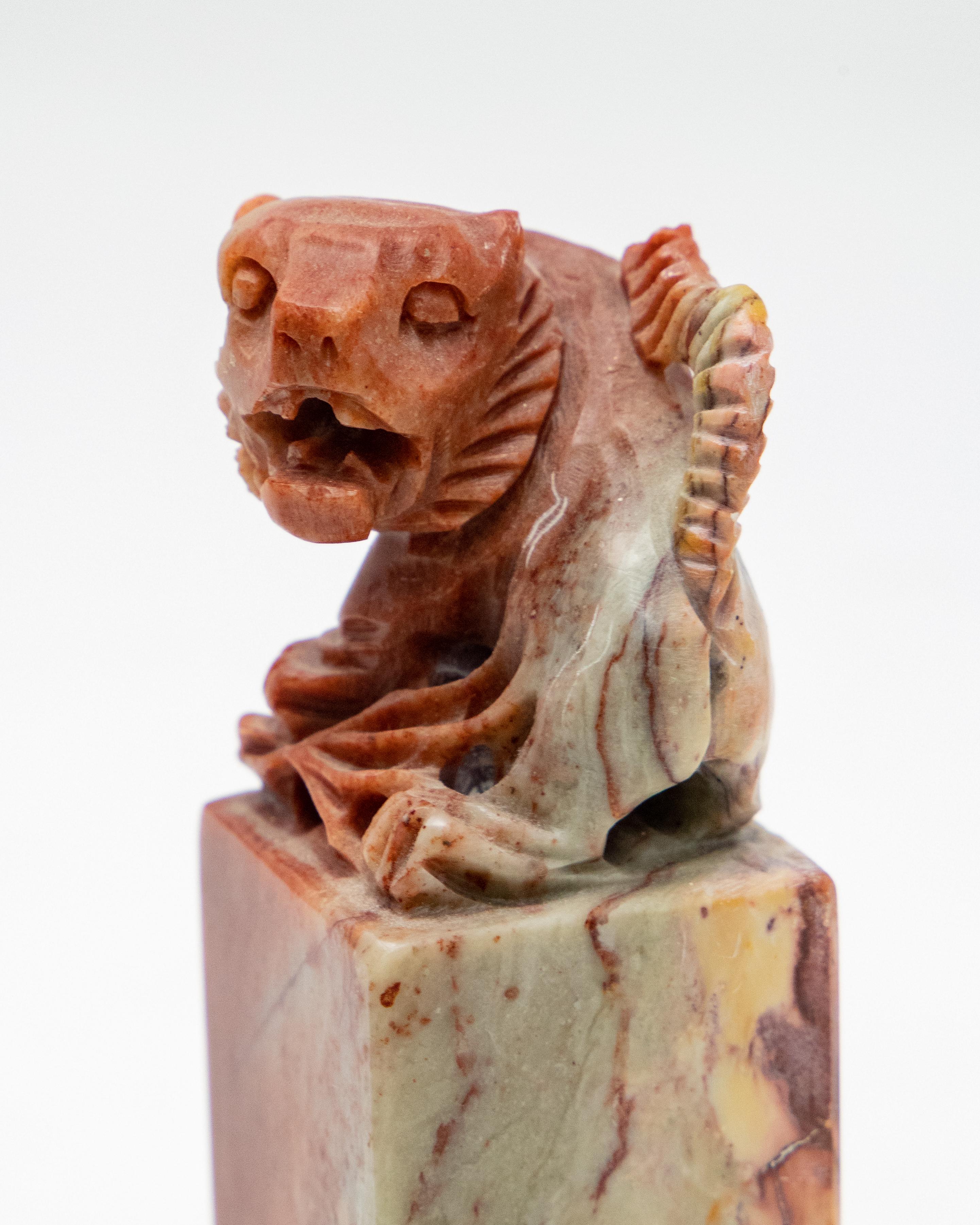 Hand-Carved Chinese Soapstone Guardian Lion Chop Seal For Sale