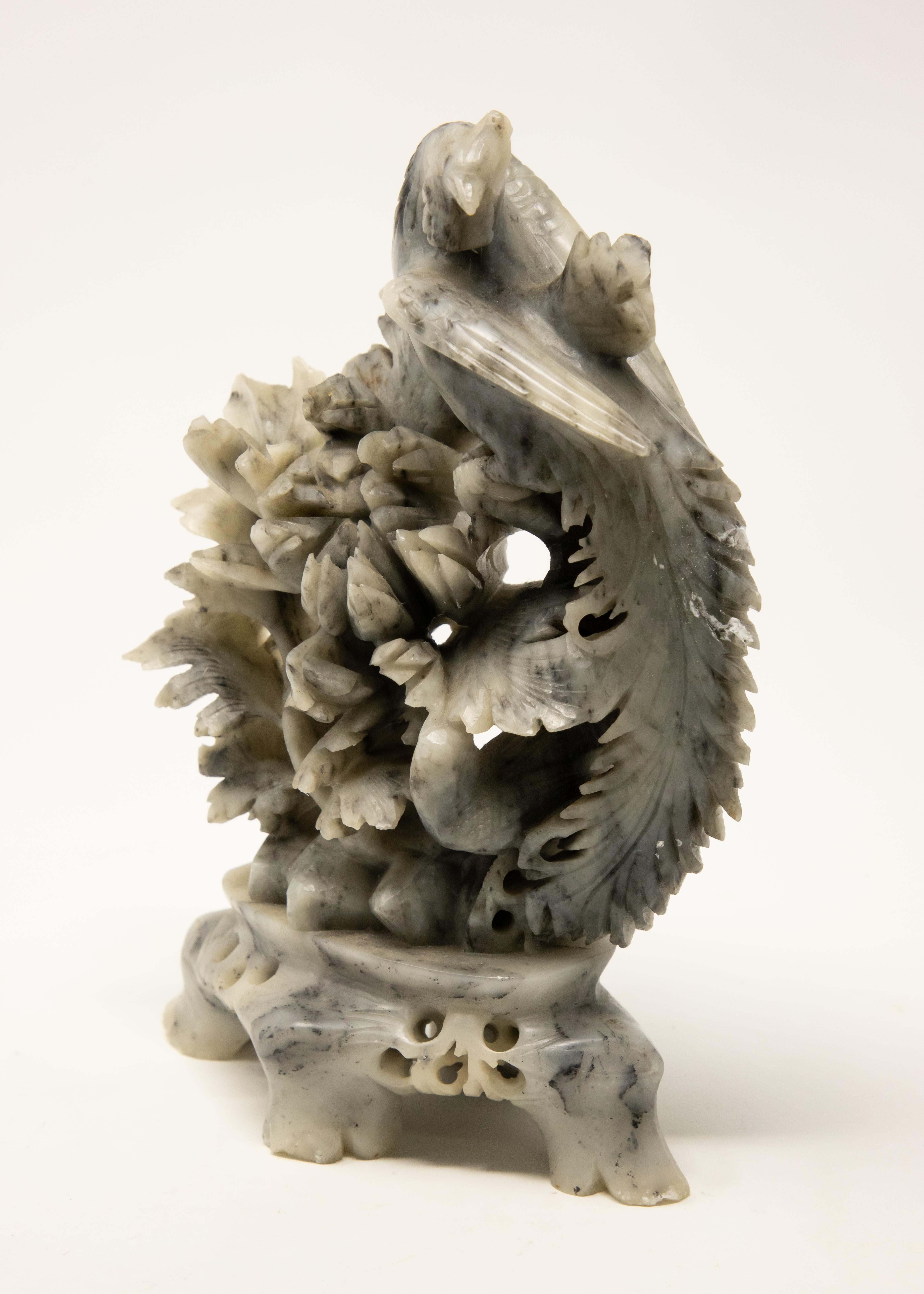 Art Nouveau Chinese Soapstone Hand Carved with Phoenix