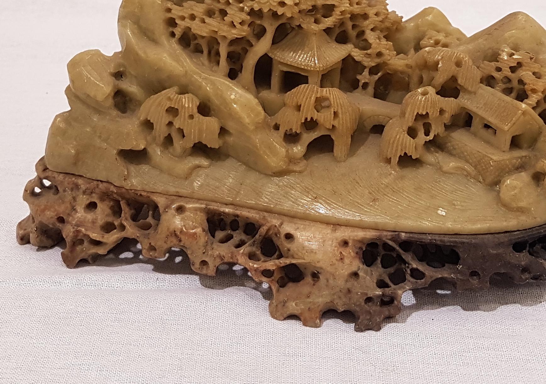 Carved Chinese Soapstone Landscape Sculpture